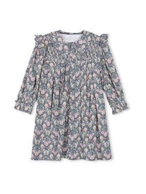 One Child Fawn Floral Pleated Detail Dress Girls 14 Pink / Green Short Length